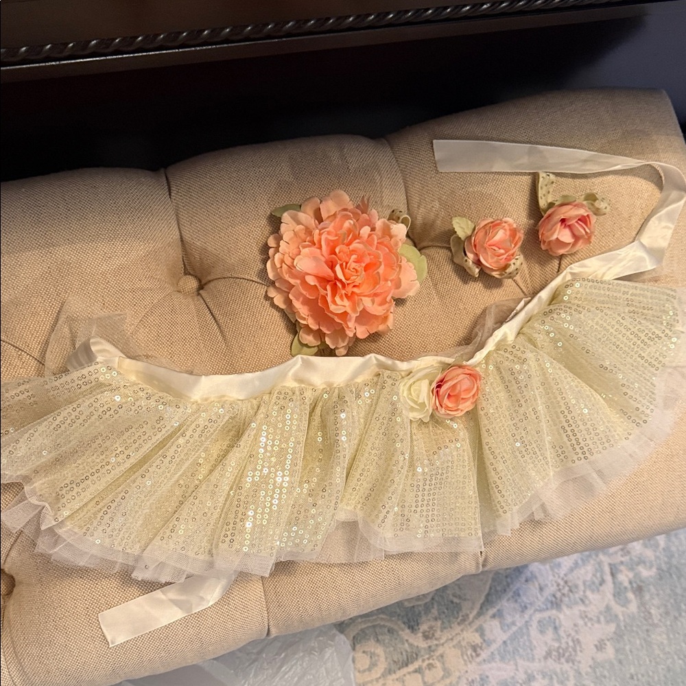 Sparkling Cream Tutu with Floral Accents